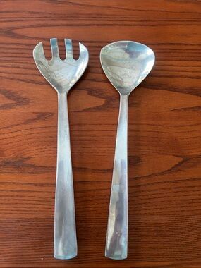 Pottery Barn Serving Spoon and Fork Set - Silver